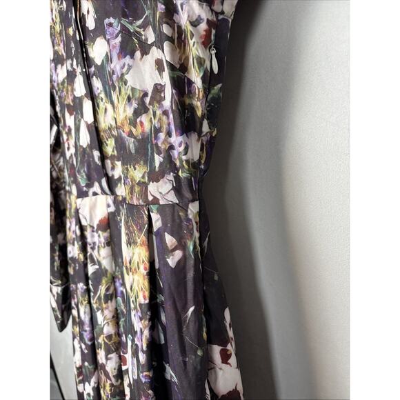 Dalia MacPhee Long Sleeve Floral Dress L Black Collared Button Front Art to Wear - Picture 10 of 15